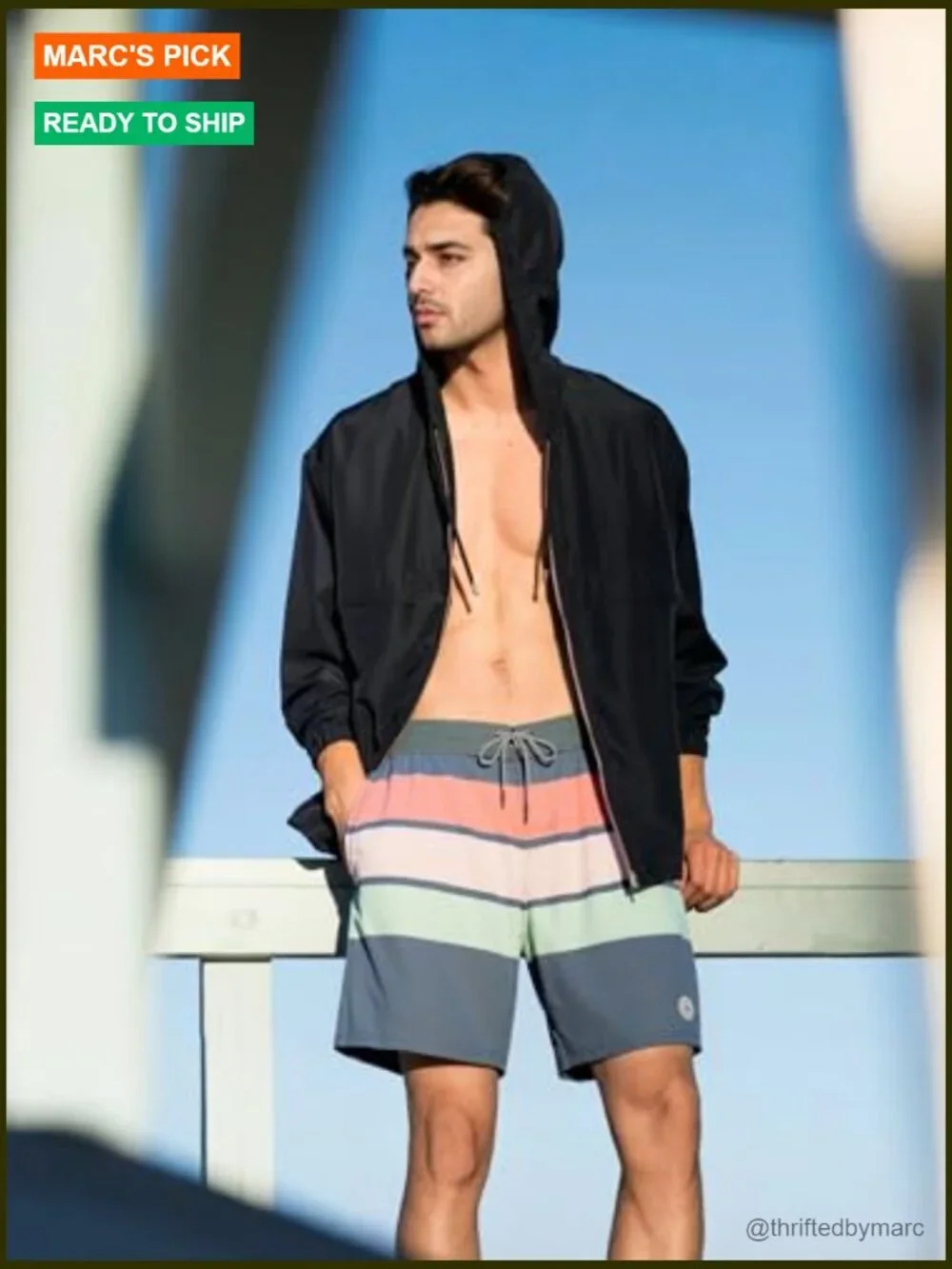 Men's Stretch Boardshort Chino Shorts with Drawstring & Velcro Closure